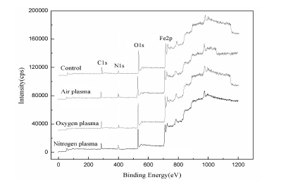 图 2不同等离子体处理的Q235钢表面的XPS谱图